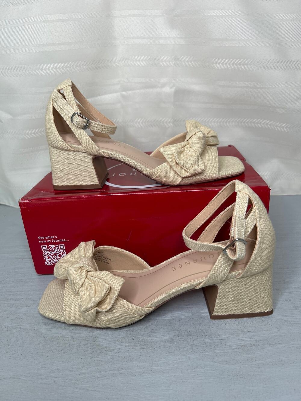 Journee Collection Zevi Strappy Block Heel Dress Sandals Beige Womens Size 7